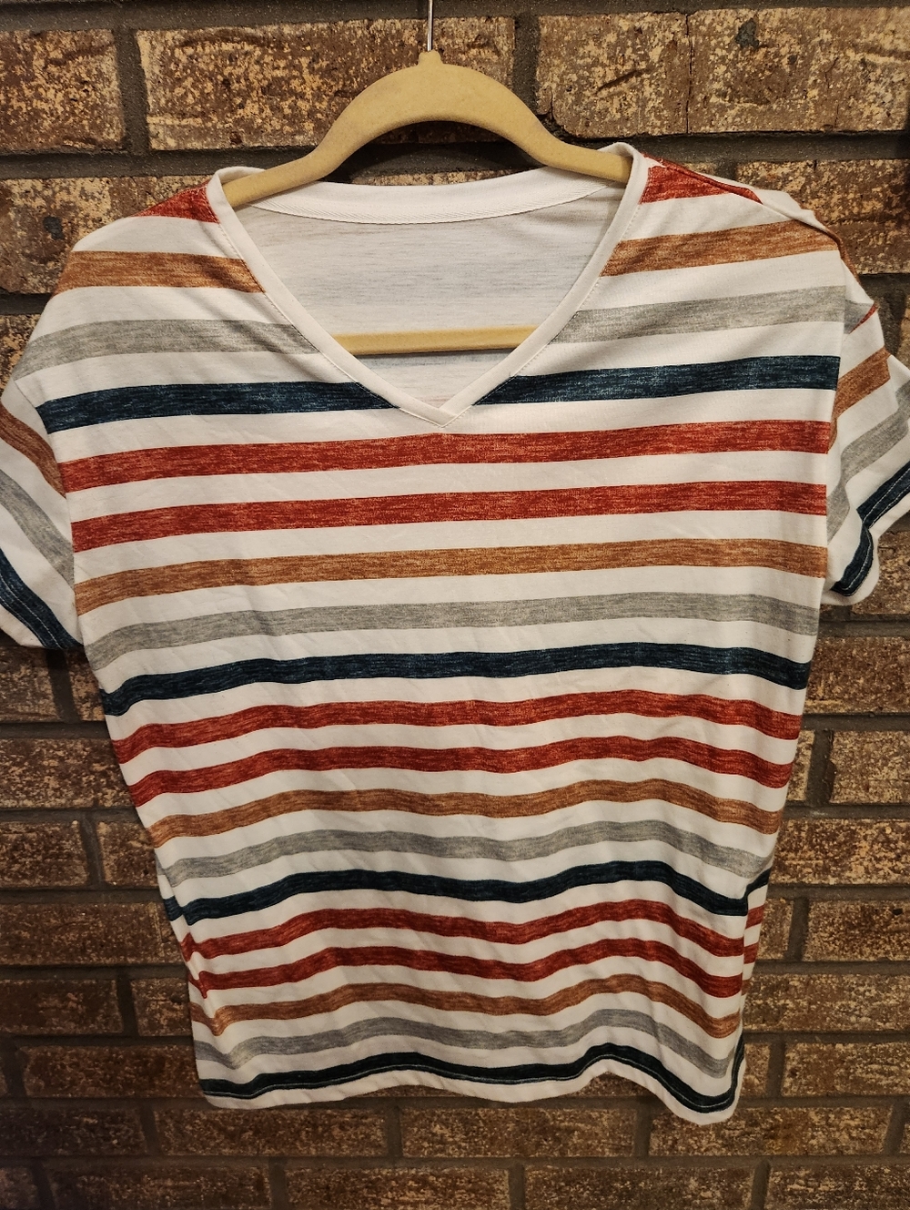 Classic Striped V-Neck Women’s Top in Multi-Color Size Med